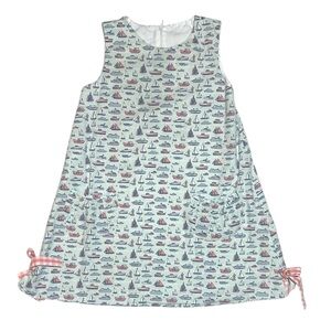 EUC Banana Spit Nautical ship Print Sleeveless Dress with gingham bows 5